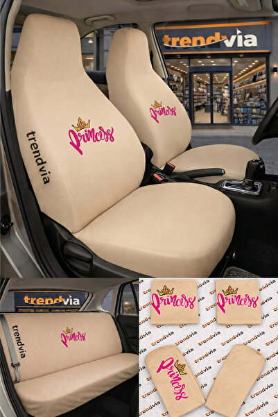 trivexa Princess Logo Car Seat Cover Front and Rear Set – Combed Cotton Lycra...