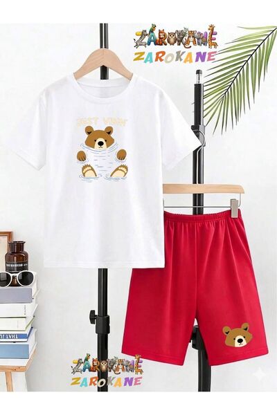 ZAROKANE Floating Bear Printed Top and Shorts/T-Shirt Summer Children's Two-P...