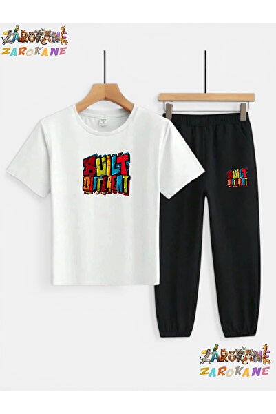 ZAROKANE Colorful Text Printed Top and Bottom Tracksuit/T-Shirt Two-Piece Chi...