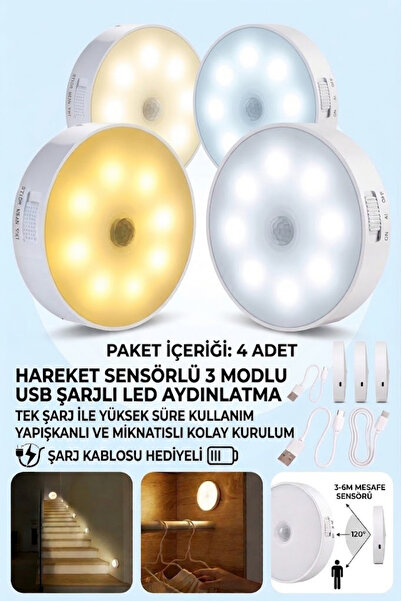 Ouptec 4 Adet Hareket Sensörlü LED Lamba Şarjlı Kablosuz Gece Lambası Koridor...