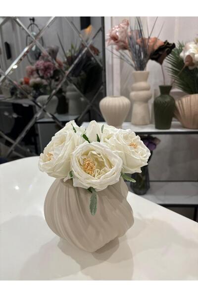 Home Gerçek Dokulu 5'li Gül Demeti - Premium Yapay Çiçek Vazo Dekorasyonu