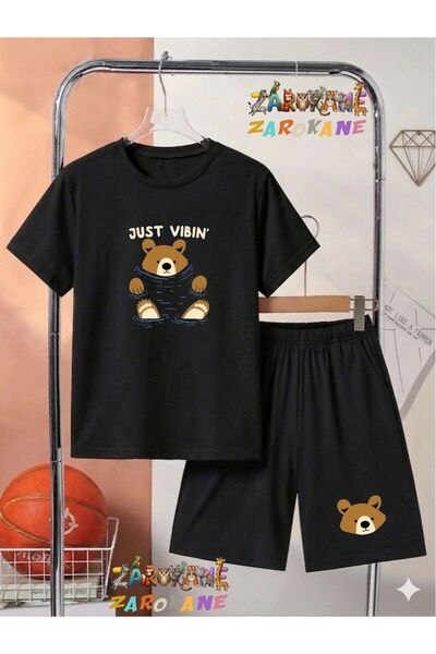 ZAROKANE Floating Bear Printed Top and Shorts/T-Shirt Summer Children's Two-P...