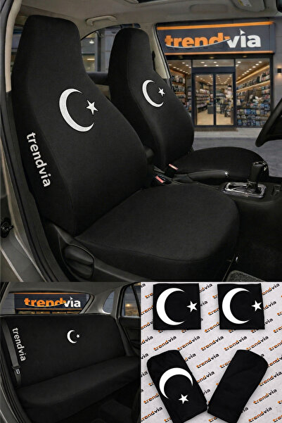 trivexa Moon Star Logo Car Seat Cover Front and Rear Set – Combed Cotton Univ...