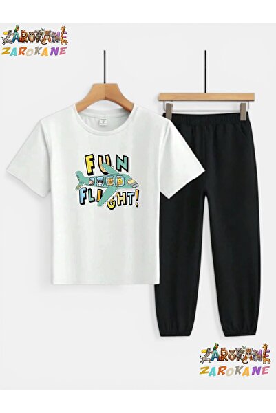 ZAROKANE Plane and Animal Printed Sweatpants/T-Shirt Two-Piece Children's Set...