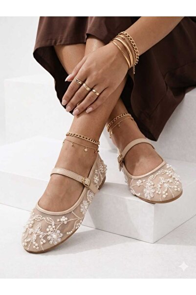 Slipcat Γυναικεία παπούτσια μπαλαρίνας με λουράκι στον αστράγαλο, με λεπτομέρ...