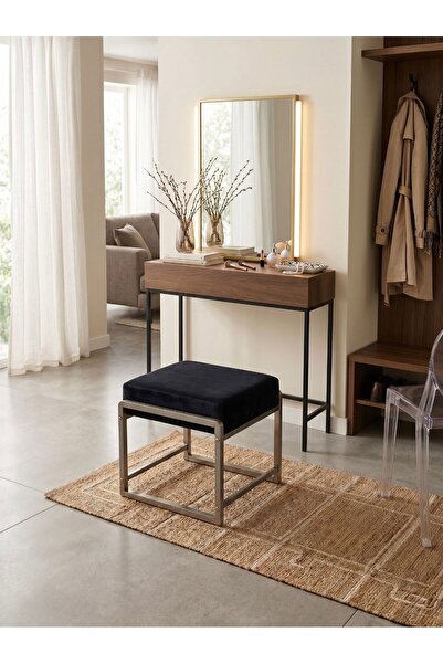 todek home Pure Gri Ayaklı Babyface Puf 50x40x45 cm - Modern Bench