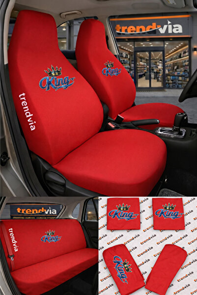 trivexa King Logo Car Seat Cover Front and Rear Set – Combed Cotton Lycra Uni...