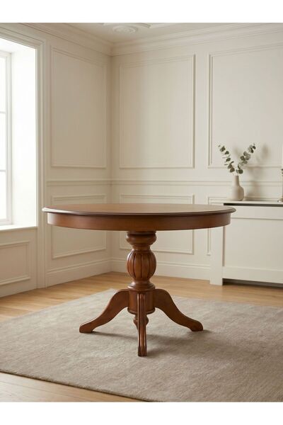 KleinHaus Furniture Elegansia Yuvarlak Masa, Perdeli Klasik Masa Tablası ve K...