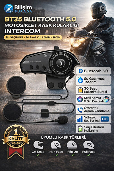 kruxon BT35 Bluetooth 5.0 Motosiklet Kask Kulaklığı Intercom Su Geçirmez 30 S...