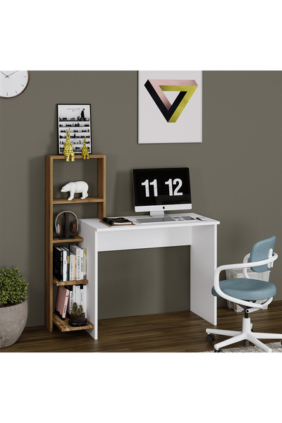 Kalender Dekor Rafael Kitaplıklı Çalışma Masası Bilgisayar Masası çam Beyaz