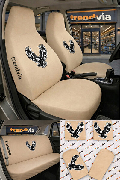 trivexa Eagle Logo Car Seat Cover Front and Rear Set – Combed Cotton Lycra Un...