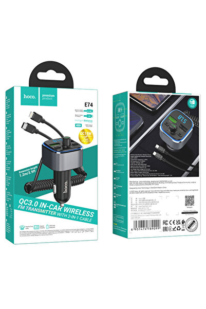 AUDIOX Hoco (E74) - Διαμορφωτής FM |   BT, 18W, 5V, 3A, 2xUSB-A, QC 3.0, + Κα...