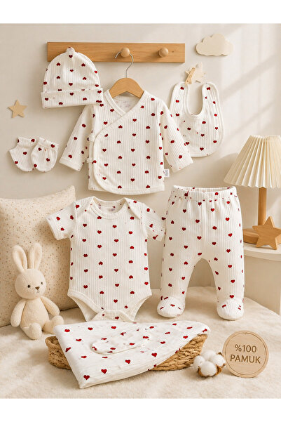 Babexi Bidunyabebe 7-Piece Red Heart-Shaped Newborn Hospital Discharge Baby Set