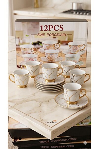 OEM Κομψό Σετ Καφέ – 6 Φλιτζάνια + 6 Πιατάκια - Πορσελάνη