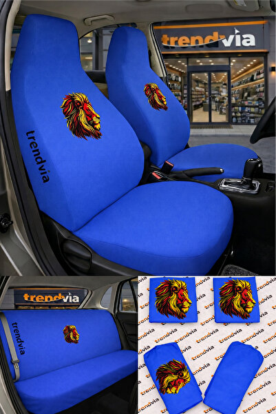 trivexa Lion Logo Car Seat Cover Front and Rear Set – Combed Cotton Lycra Uni...