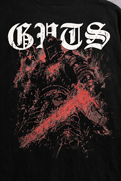 LOTS MODA Oversize Black T-Shirt 100% Cotton 250 Gsm – Gothic Knight Print St...