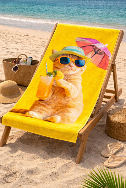 Piloji Cat Patterned Yellow Beach Towel 75X150 cm – Digital Printed Soft Sea ...