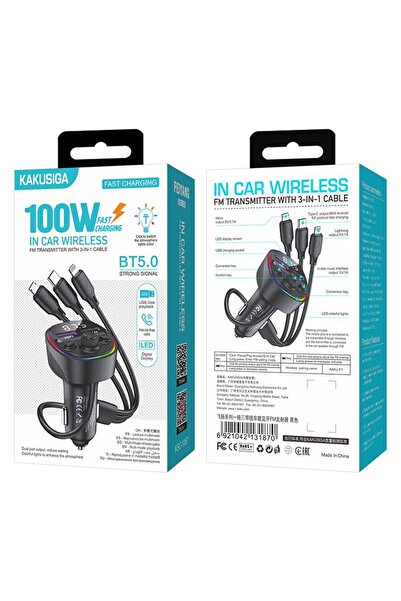 AUDIOX Kaku (KSC-1067) - Διαμορφωτής FM |   BT με καλώδιο 3 σε 1, USB-C/Light...