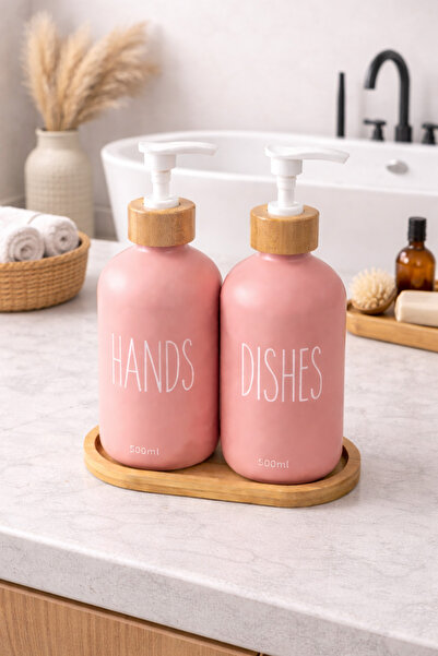 Sfmstore Σετ δοσομετρητή υγρού σαπουνιού 500 ML με καπάκι και βάση από μπαμπο...