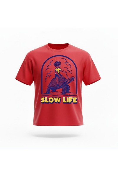 URBANTRENDSTORE Unisex Slow Life Turtle Oversize Fit Άνετο φαρδύ μπλουζάκι ca...