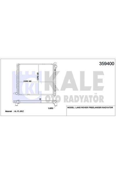 Güneş MOTOR SU RADYATÖR LAND ROVER FREELANDER 482x428x32
