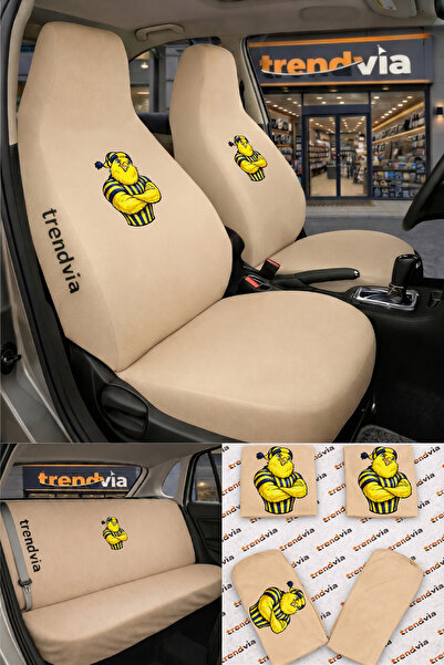 trivexa Canary Logo Car Seat Cover Front and Rear Set – Combed Cotton Lycra U...