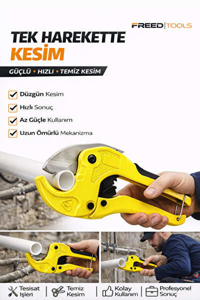 FREED TOOLS 42 mm Otomatik Boru Kesme Makası PVC PPRC Plastik Boru Kesici Tek...