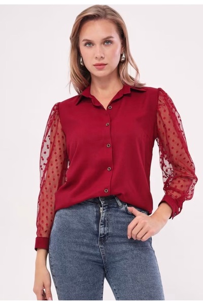 BS Elegance Puantiye Tül Kol Gömlek