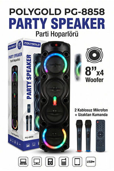 Technodia 8858 8 İnç Kule Tipi Güçlü Parti Hoparlörü Ses Sistemi, Çift Kablos...