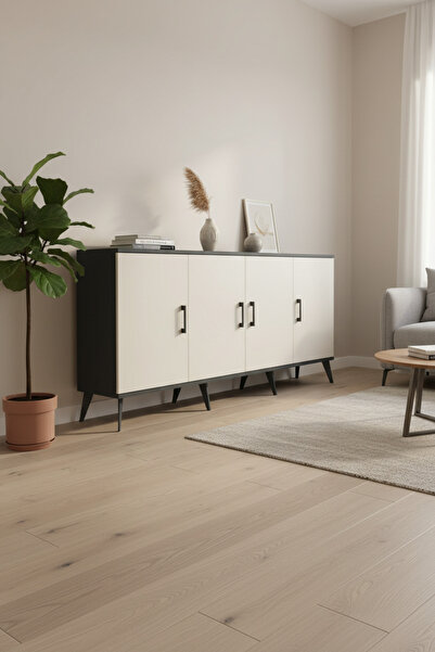mobihobi Silva Antrasit-Aytaşı/Çam 3 Raflı 4 Kapaklı Konsol 176x30x83 - Büfe ...