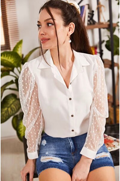 BS Elegance Puantiye Tül Kol Gömlek