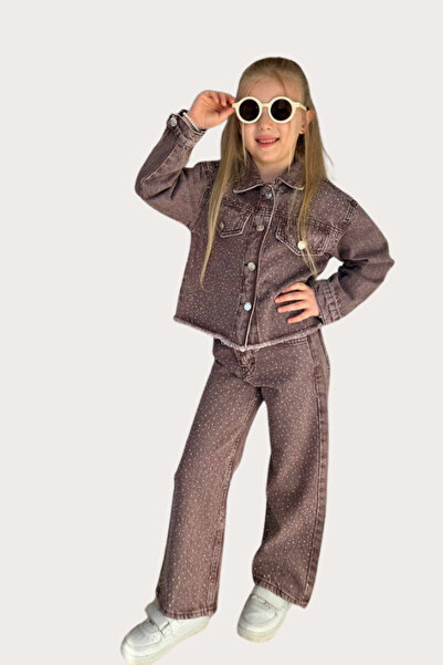 NOBLEKIDS Girl's Stoned Jean Pants - Jacket Set (Brown)