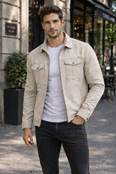 DYNAMO Battal Size Stone Color 100% Cotton Lined Summer Coat – Battal Size – ...