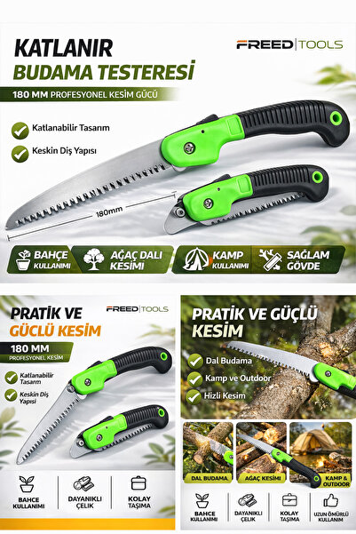 FREED TOOLS Katlanır Budama Testeresi 180 mm Bahçe Testeresi Dal Kesme Tester...