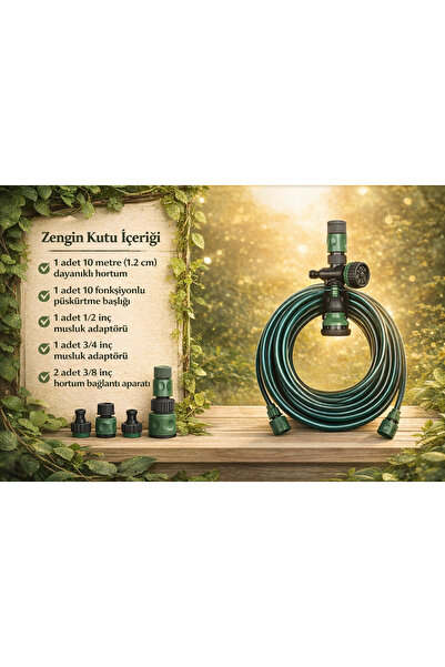 Garden Ware Askılı Hortum Bağlantı Seti 10 Metre – 10 Fonksiyonlu Tabanca Gar...