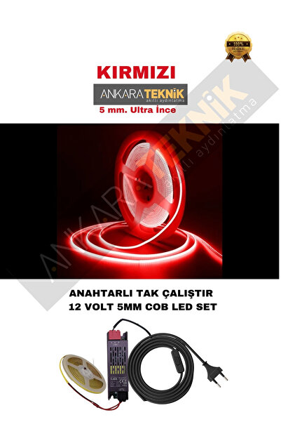 ankarateknik 5mm Ultra İnce COB Şerit LED 12Volt – Tak Çalıştır Anahtarlı Set...