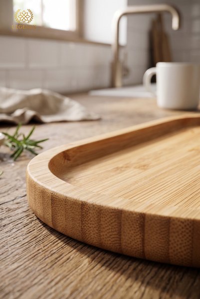 Ulgenex 35 cm 100% Natural Bamboo Oval Presentation Plate - Appetizer, Cheese, Cake, Breakfast Serving Plate, Serving Board