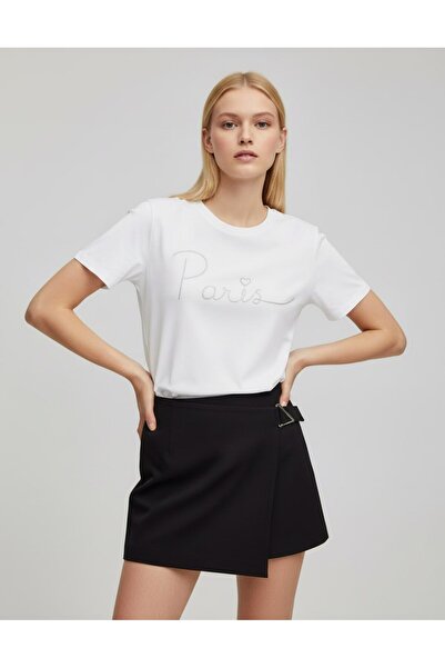 Noi Belis Πλεκτό T-Shirt με λεπτομέρεια από πέτρα και λαιμόκοψη ποδηλάτου SS2...