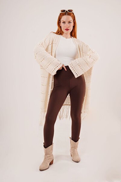 AuraWear Kadın püsküllü delikli oversize kaftan&triko