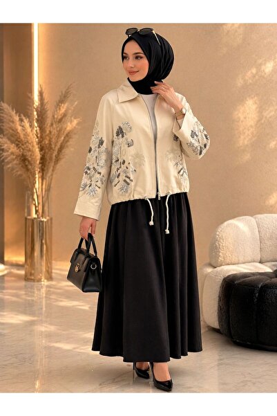 TULE LINE Elegance Dokunuş Boncuk İşlemeli Gabardin Ceket