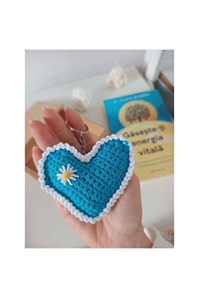 OEM Crochet Heart Keychain, Blue