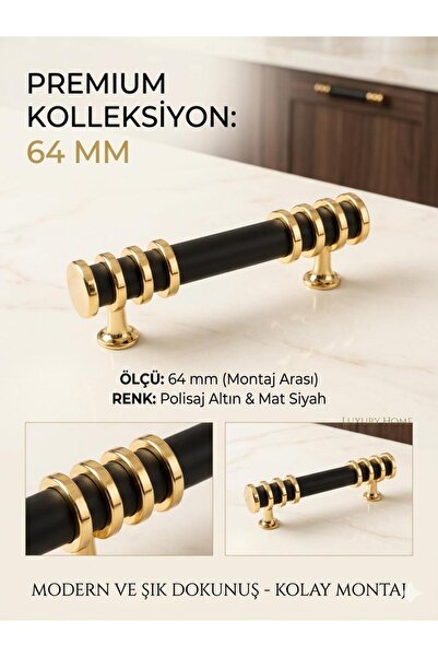Arion LAKA 64 MM (6,4 CM) CRNO-ZLATNA 5 KOMADA Ručka za ormarić i komode za d...