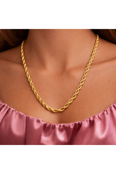 angelloop Gold Uzun Burgu Zincir Kolye-60 cm-Kalın Halat kolye-Paslanmaz Çeli...