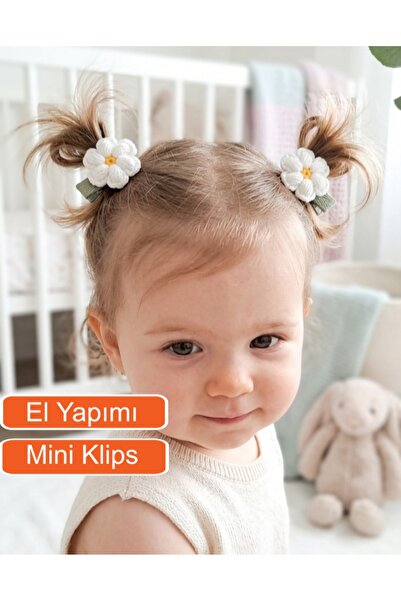Miccolatte Kız Bebek Örgü Papatya Toka 2'li - Mini Klips Bebek Saç Tokası (3....