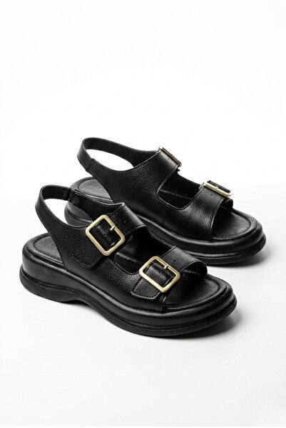 GİAMGİA STORE Γυναικεία μαύρα άνετα καθημερινά σανδάλια με δύο λουράκια και χ...