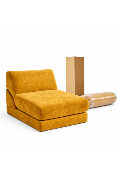 OEM Πτυσσόμενος Καναπές-Κρεβάτι 3 σε 1, Κίτρινο Μουστάρδας, 89x80x69 εκ., Αφρ...