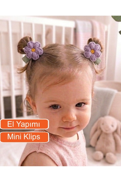 Miccolatte Kız Bebek Örgü Papatya Toka 2'li - Mini Klips Bebek Saç Tokası (3....