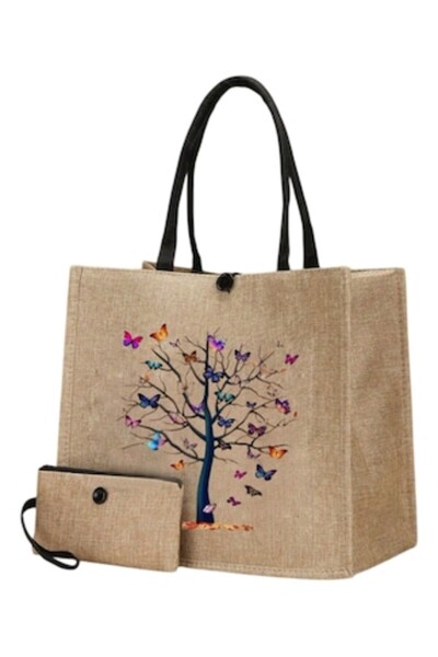 The Casius. Τσάντα ώμου με πορτοφόλι, σχέδιο δέντρου με πεταλούδες