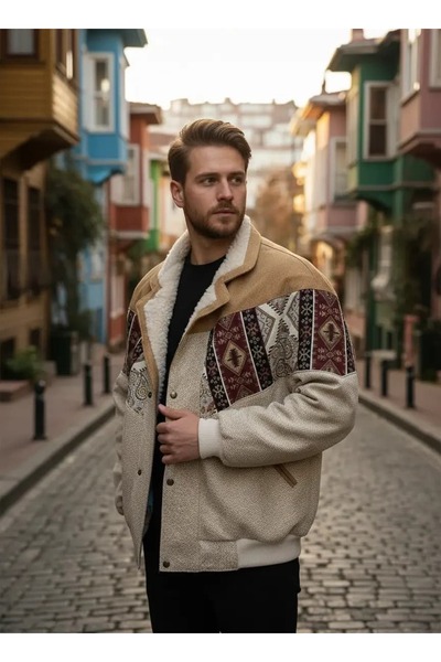 CANMODA (7921) Recien Unisex Γιακάς από Γούνα Vintage Αζτέκικο Μπουφάν Oversi...