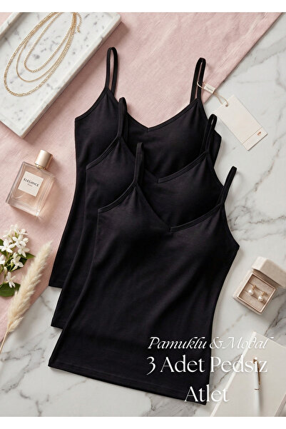 QKK Γυναικείο εσώρουχο 3 τεμαχίων από βαμβακερό ύφασμα Modal με λεπτές τιράντ...